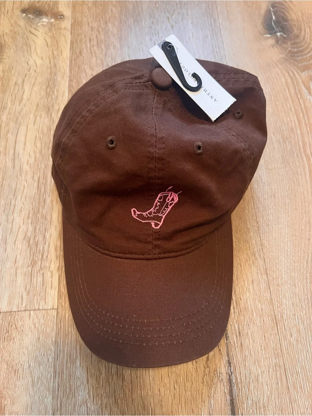 Brown Baseball Cap with Pink Embroidered Boot - Anthropologie